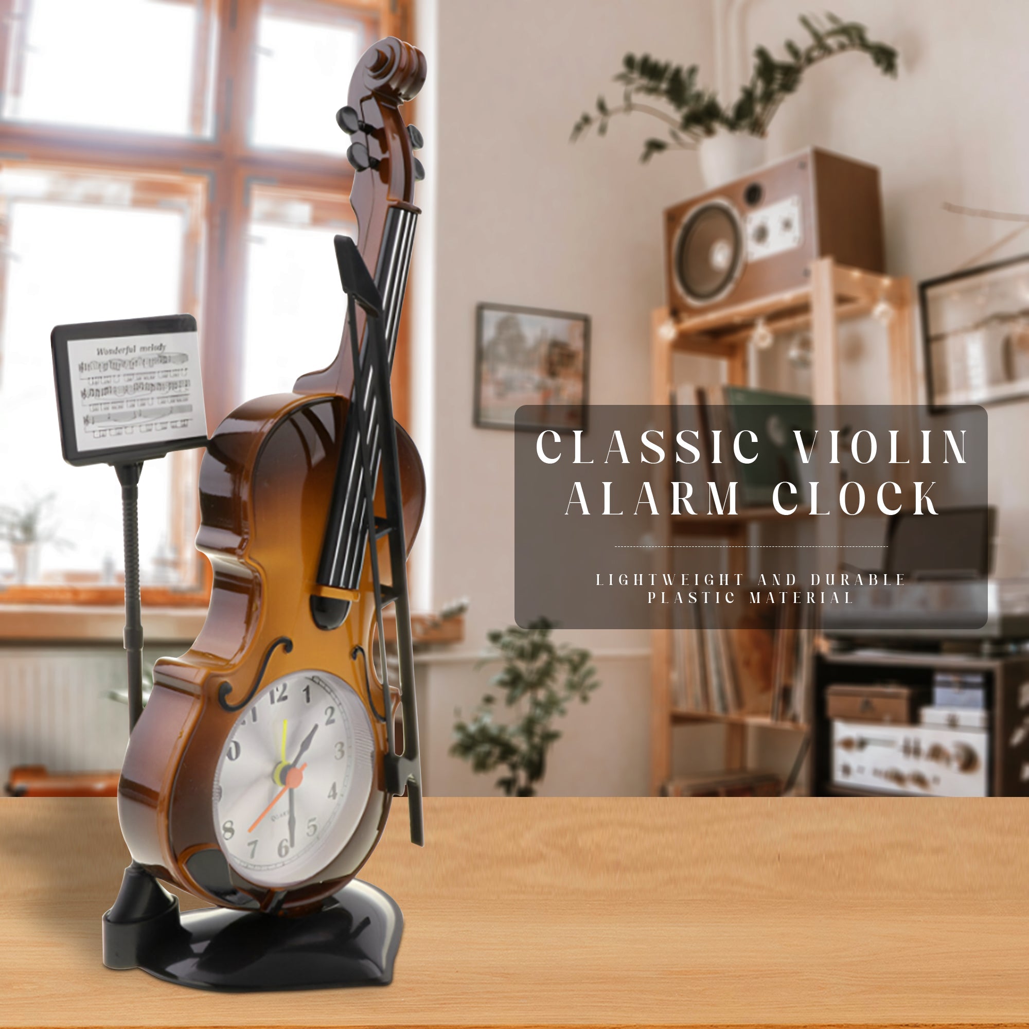 Violin Design Alarm Clock-Creative Bedside Clock for Music Lovers~5224-2