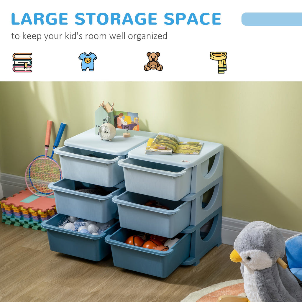 6 Drawer Kids Storage Unit with Durable PP Material - Blue-3