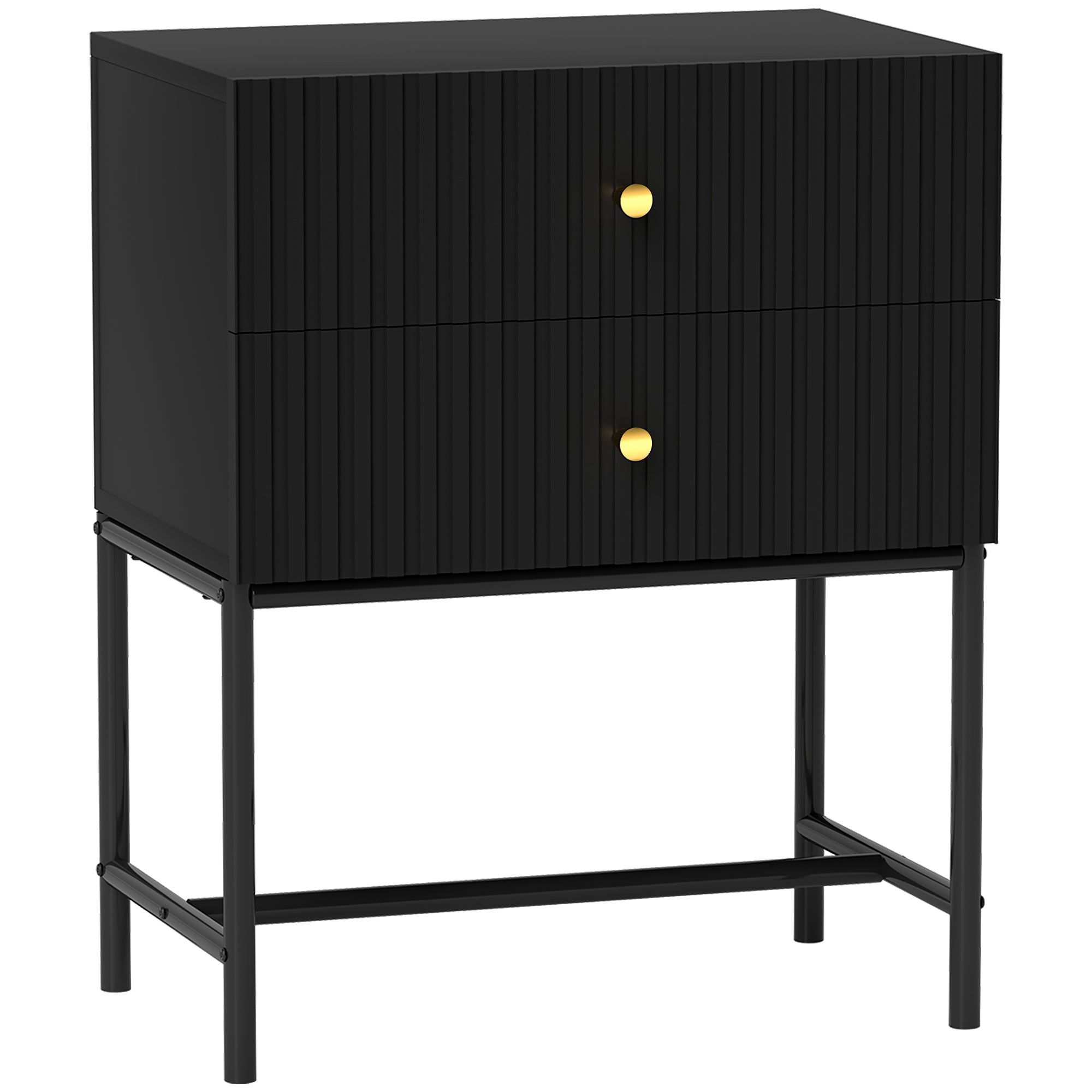 Elegant Two-Drawer Bedside Table - Black-0
