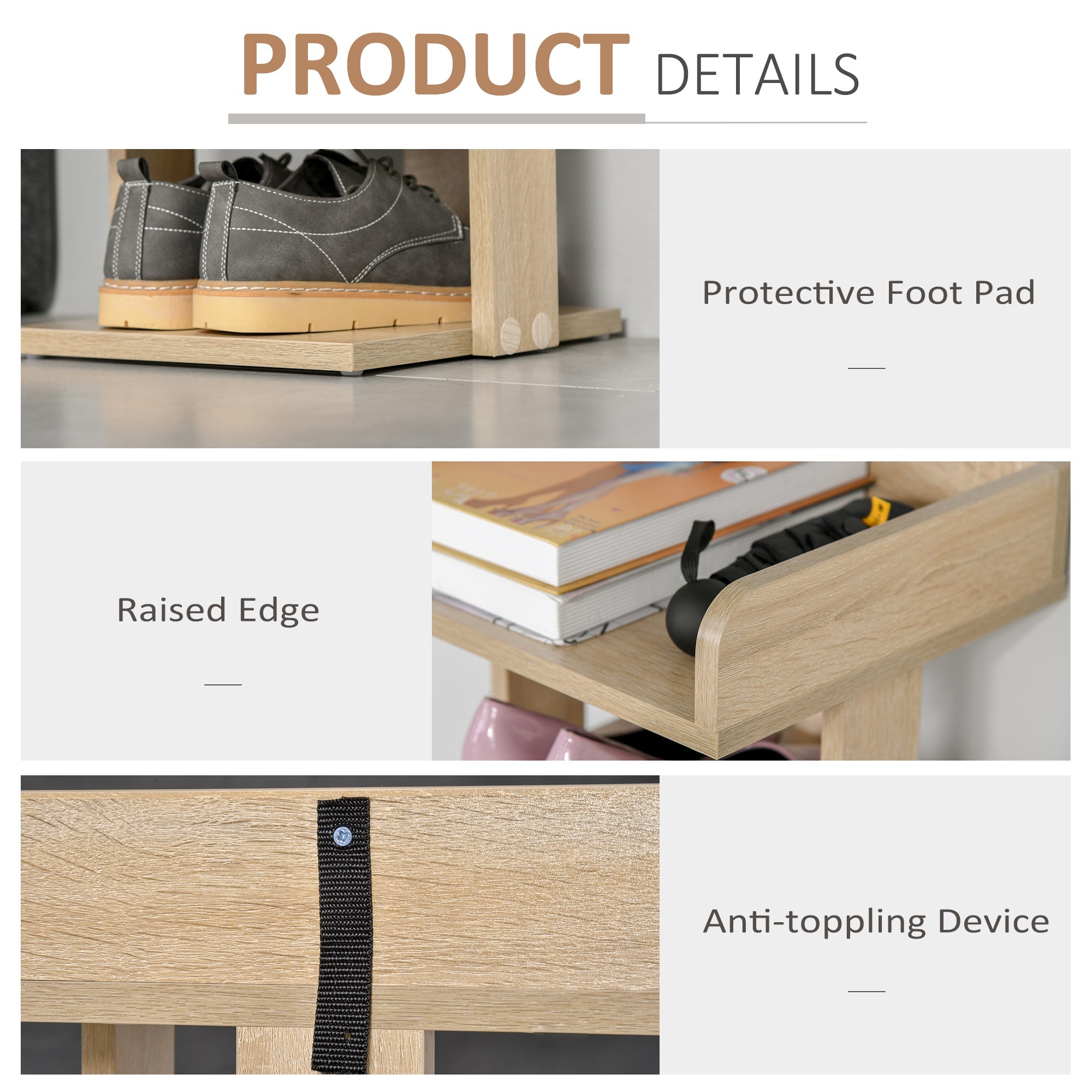 7 Tier Shoe Rack Organizer Storage Shelf Wooden Display Cabinet for Entryway Living Room Bedroom Oak-4