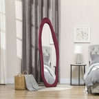 Wavy Velvet-Feel Full Length Mirror - Wine Red-1