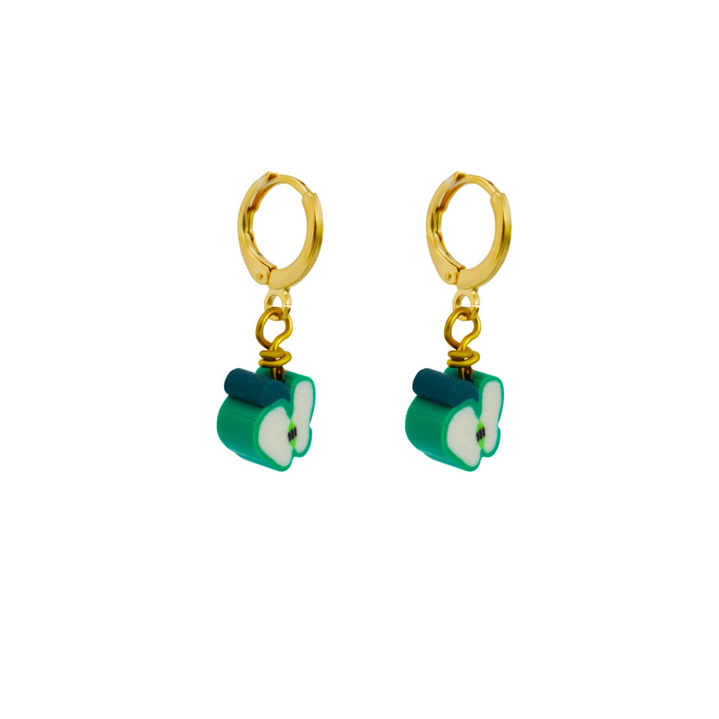 Green Apple Fruit Huggie Earrings | by Ifemi Jewels-4