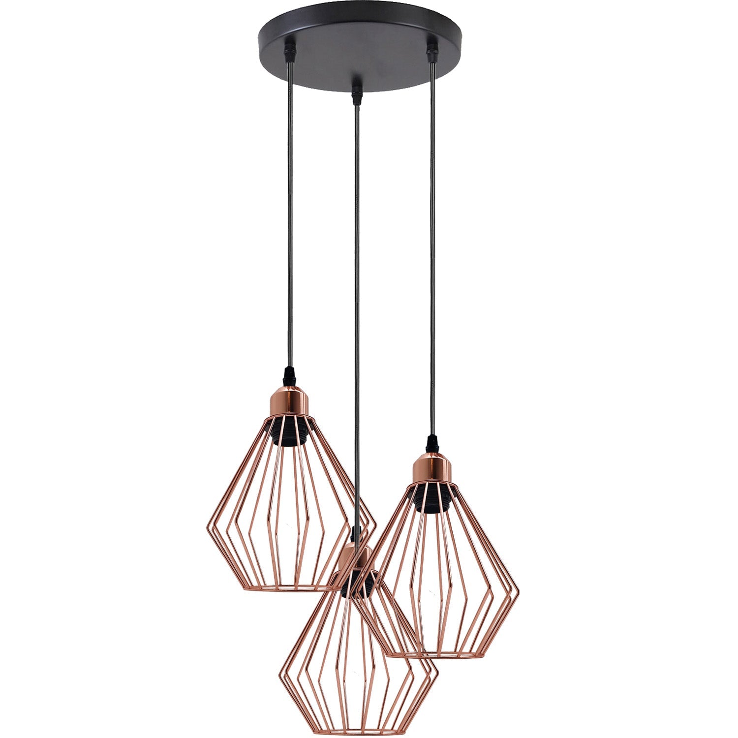 3-Light Cluster Pendant Light Black Cage Lighting fixture~ 5116-7