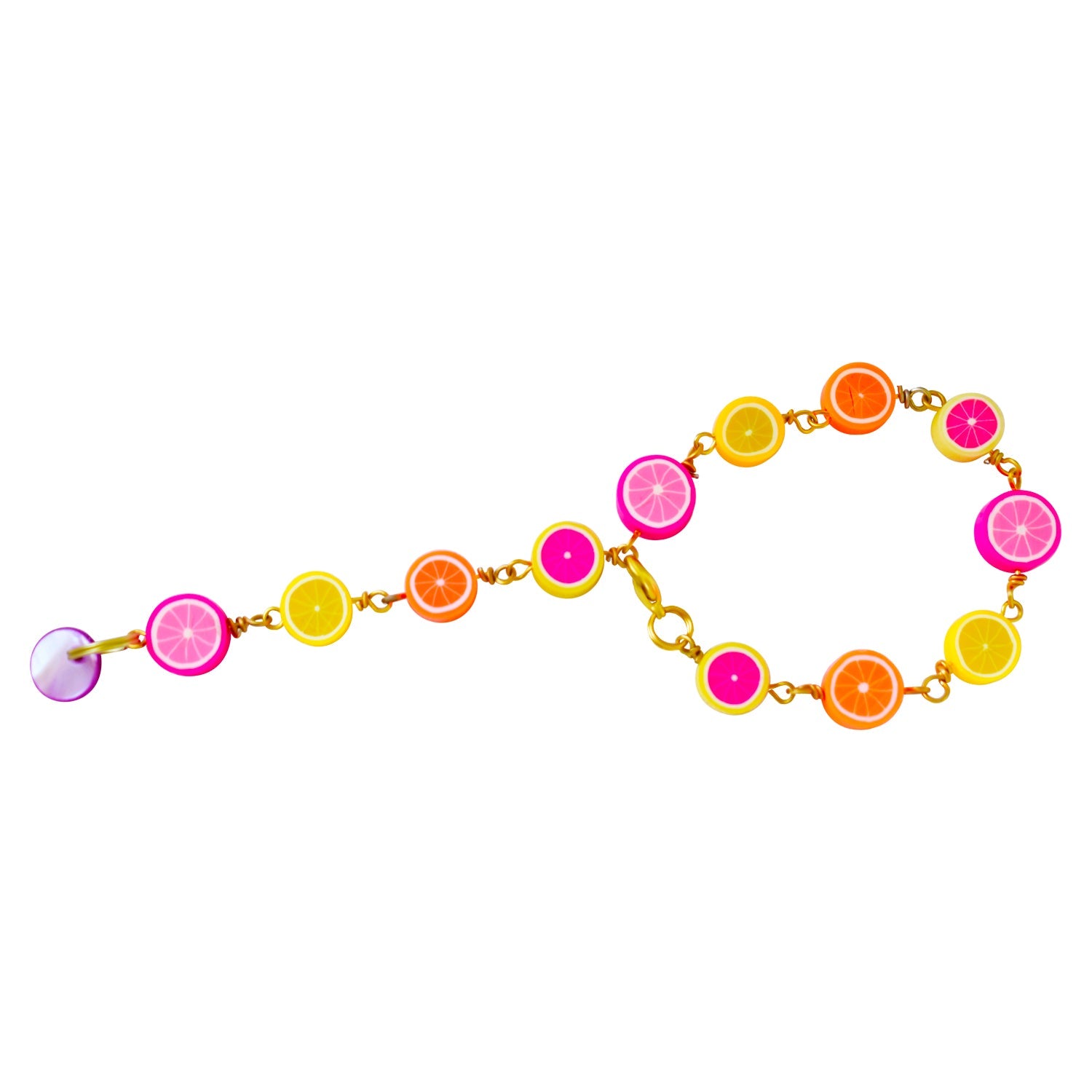 Citrus Bracelet, Lemon Orange Pink Grapefruit Charm Bracelet, Beaded Bracelet | by Ifemi Jewels-2