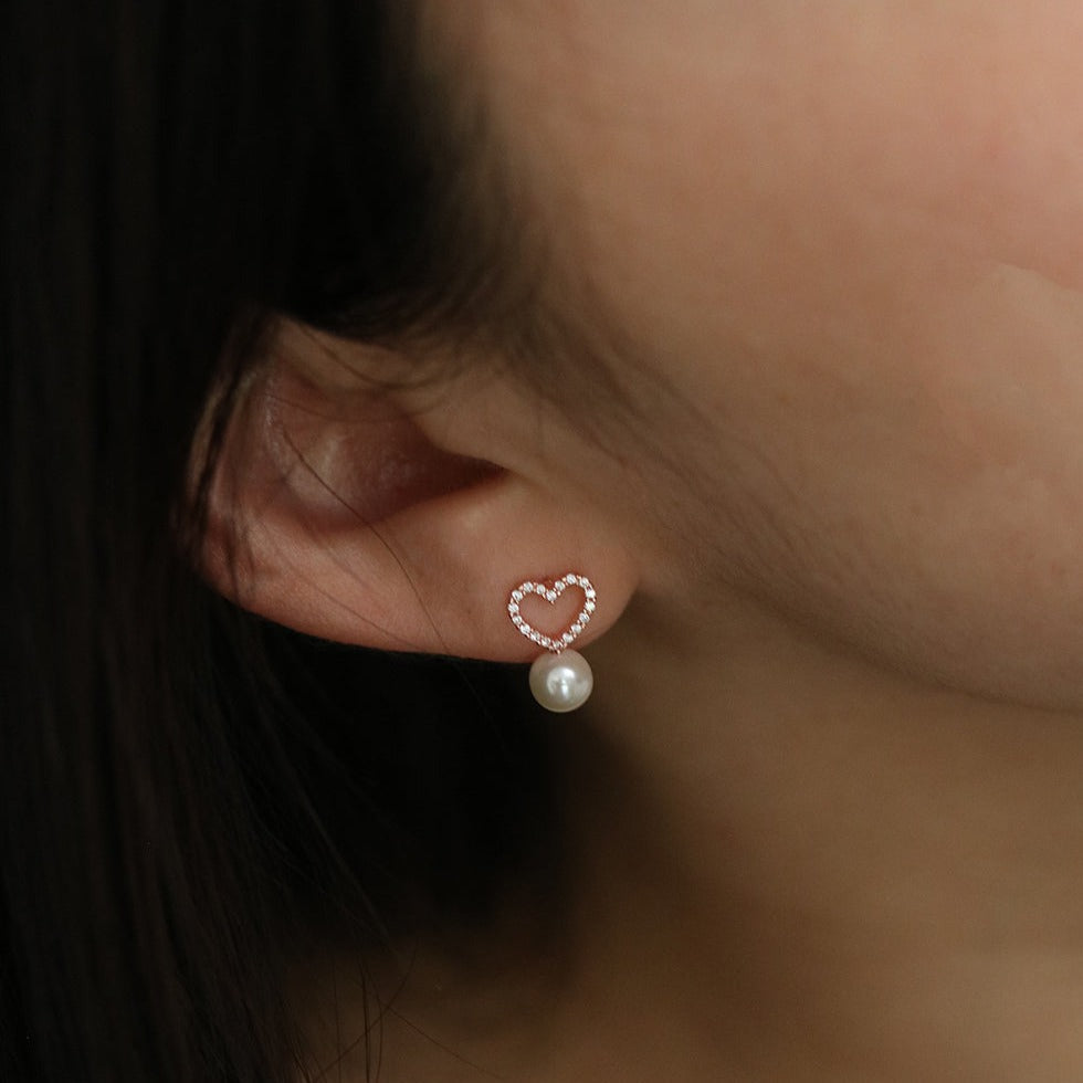 Heart pearl drop earrings-3