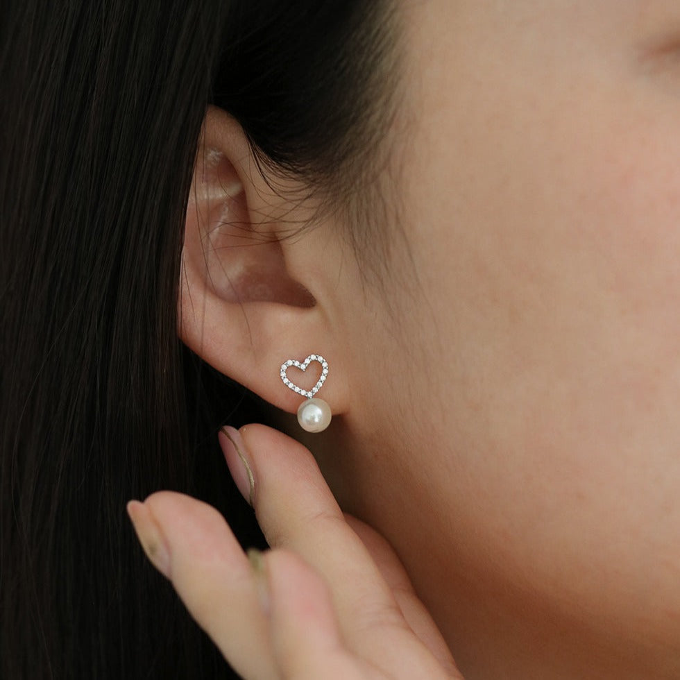 Heart pearl drop earrings-1
