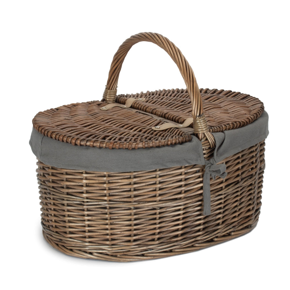 Deep Antique Wash Oval Wicker Picnic Basket-3