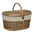 Deep Antique Wash Oval Wicker Picnic Basket-0