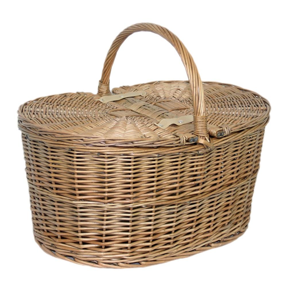Deep Antique Wash Oval Wicker Picnic Basket-1