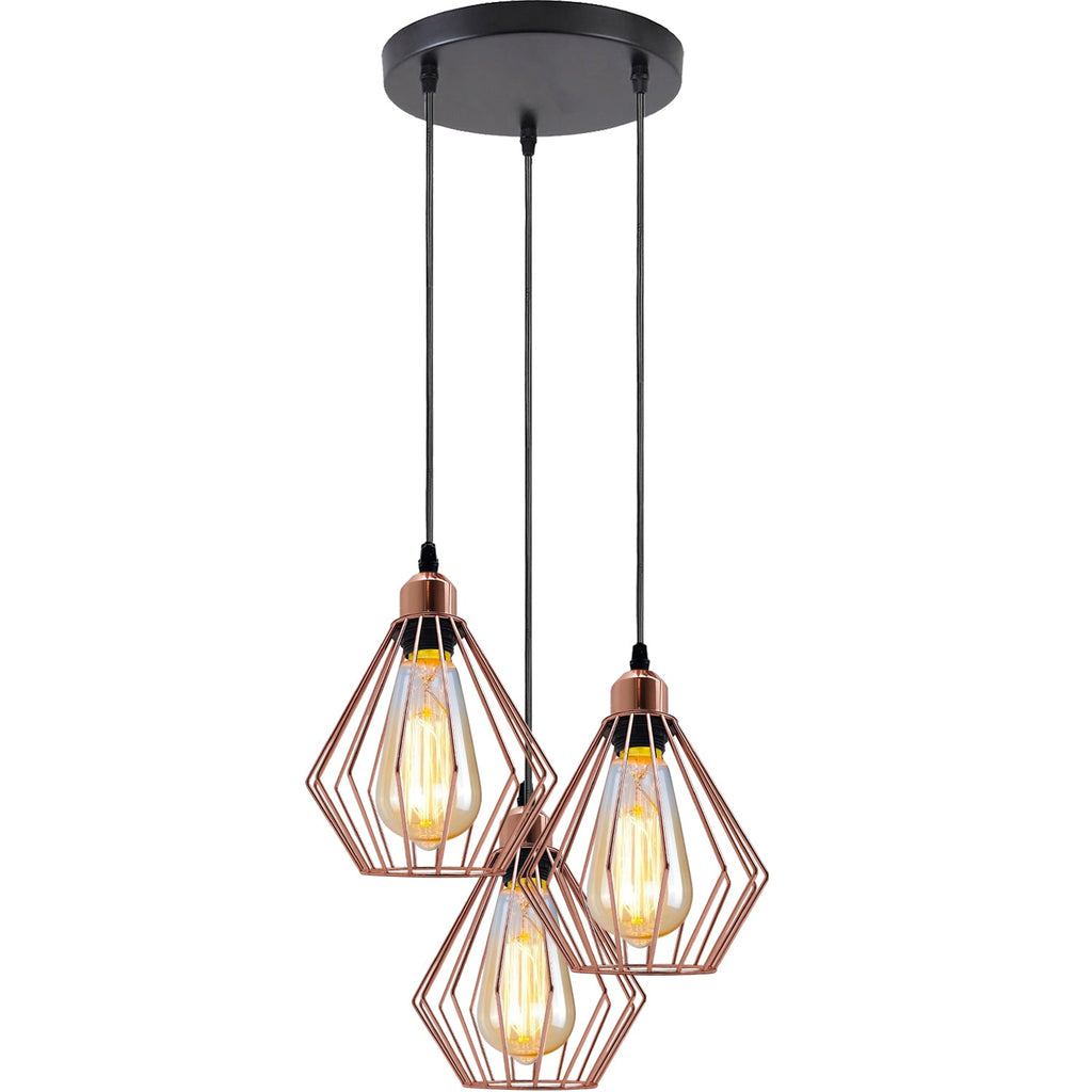 3-Light Cluster Pendant Light Black Cage Lighting fixture~ 5116-8