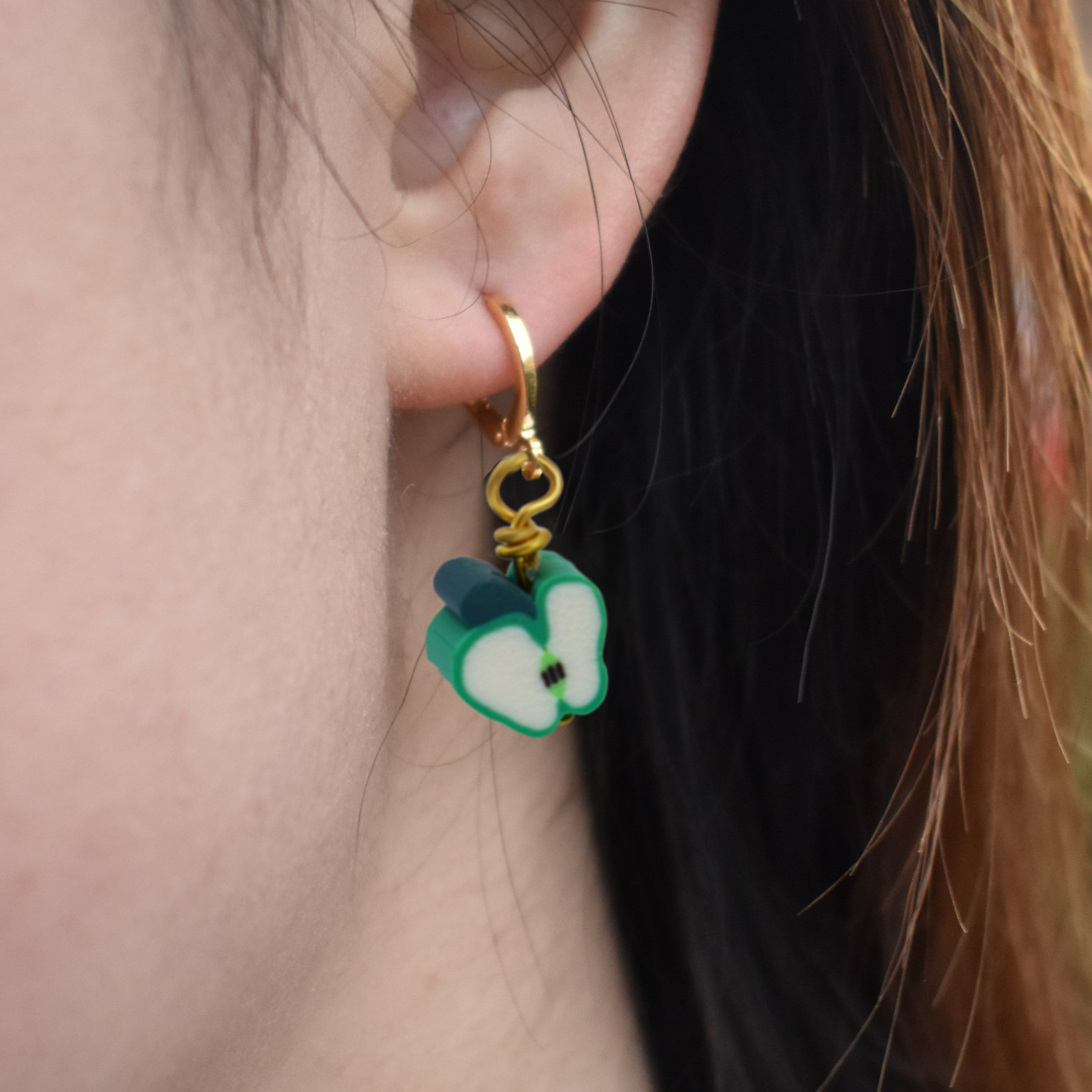 Green Apple Fruit Huggie Earrings | by Ifemi Jewels-1