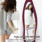 Wavy Velvet-Feel Full Length Mirror - Wine Red-3