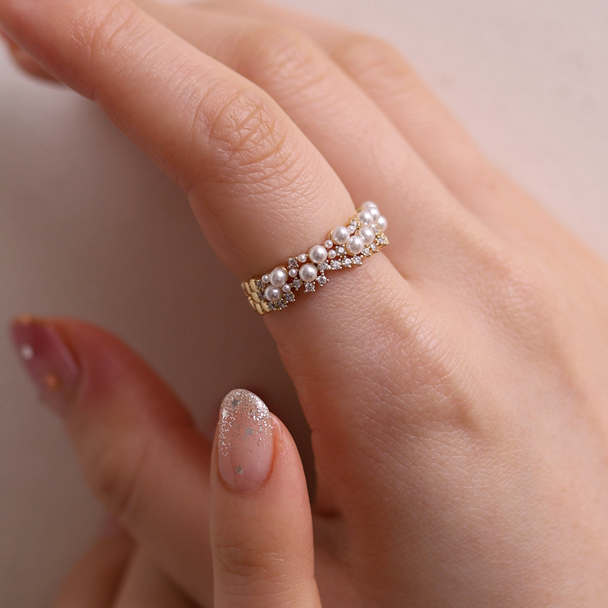 Bold cubic pearl ring-3