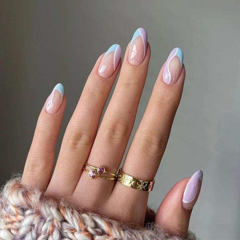 Press On Nails Almond Blue/Pink French