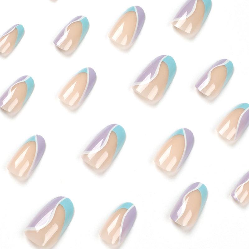 Press On Nails Almond Blue/Pink French
