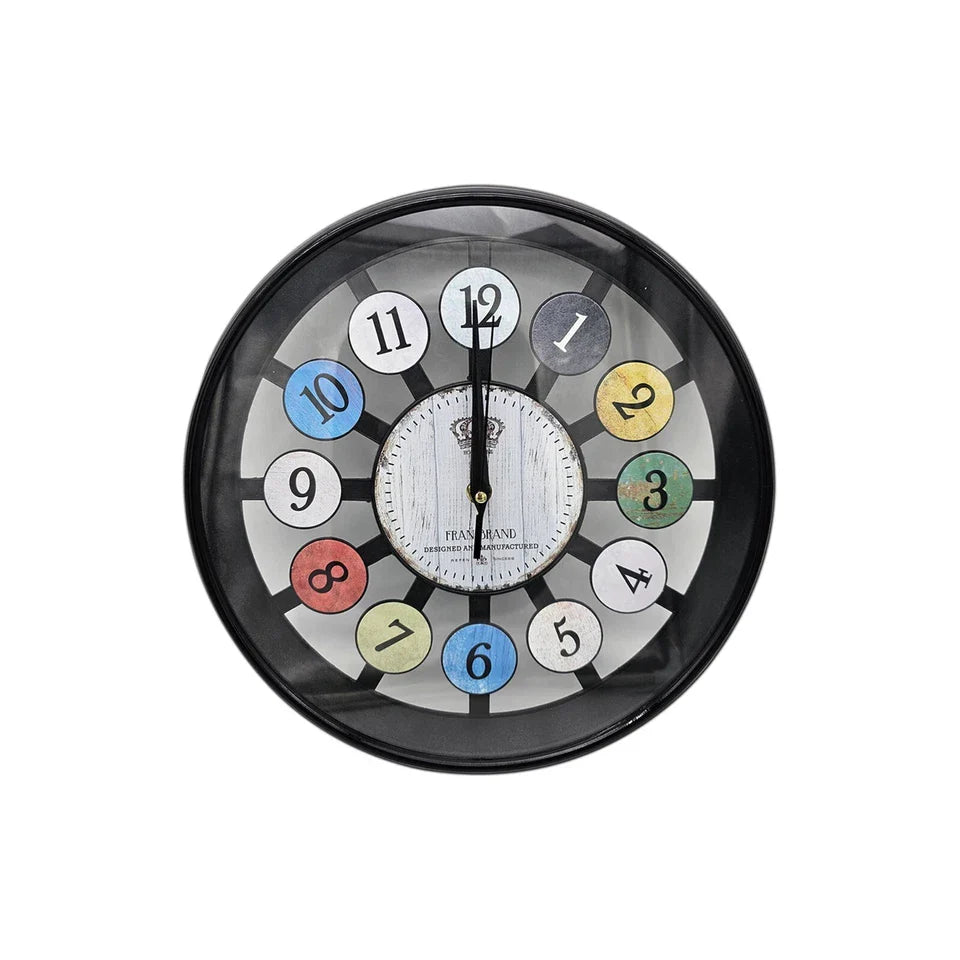 Black Glass Wall Clock - Easy to Read Colourful Numbers ~5201-0