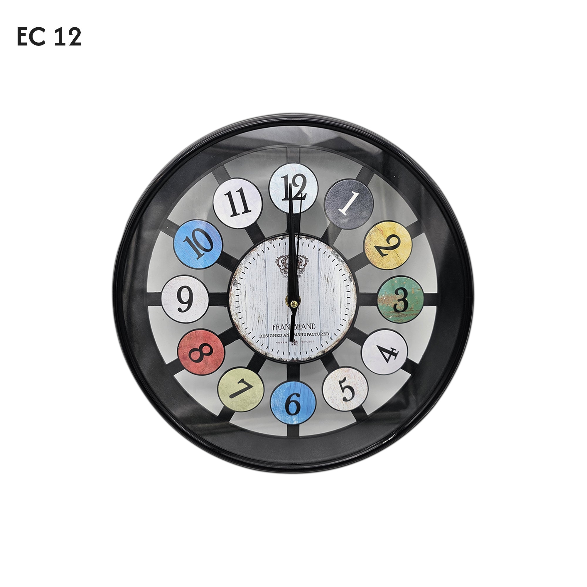 Black Glass Wall Clock - Easy to Read Colourful Numbers ~5201-1