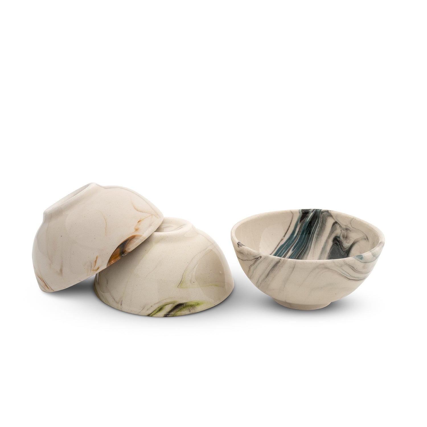 Set of 6 Ceramic Dip Bowls – Colonsay | Mocha, Marble Bloom – 8cm-3