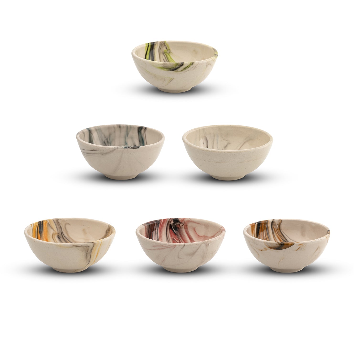 Set of 6 Ceramic Dip Bowls – Colonsay | Mocha, Marble Bloom – 8cm-1