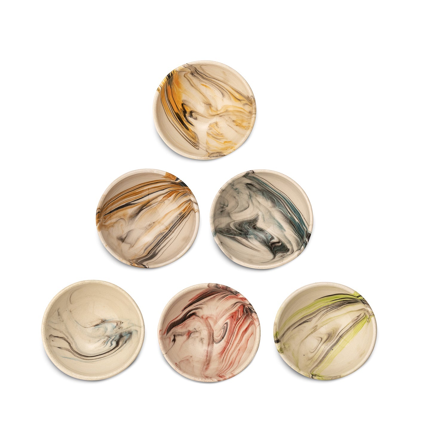 Set of 6 Ceramic Dip Bowls – Colonsay | Mocha, Marble Bloom – 8cm-2