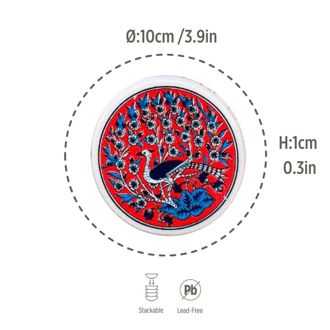 Ceramic Coasters – Iznik, Red Peacock – 10cm-4