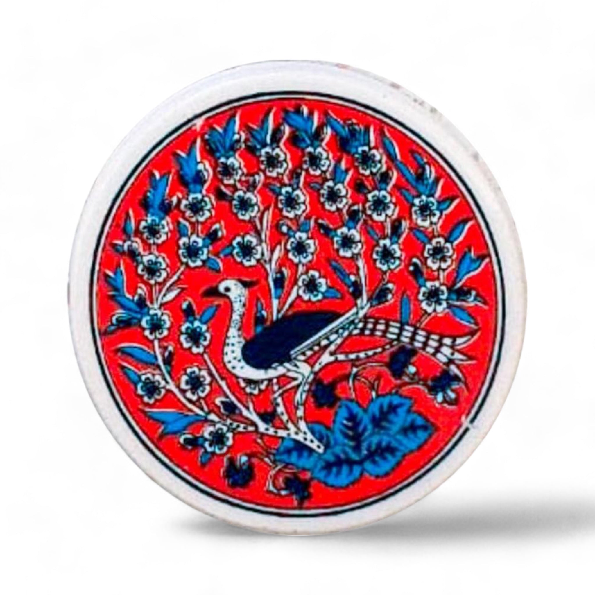 Ceramic Coasters – Iznik, Red Peacock – 10cm-0