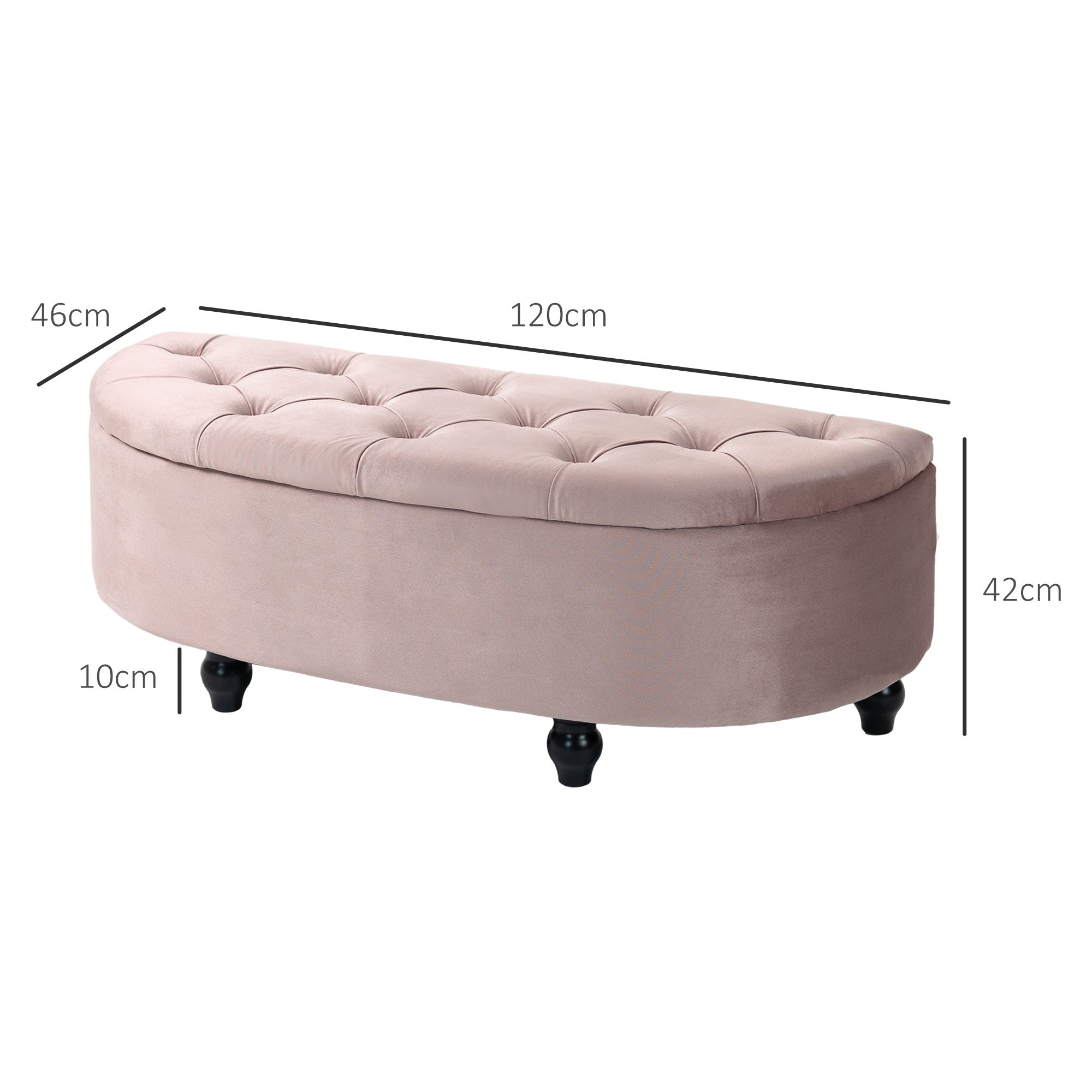 Semi-Circle Bed End Bench Ottoman with Storage Tufted Upholstered Accent Seat Footrest Stool with Rubberwood Legs for Bedroom & Entryway, Pink-2