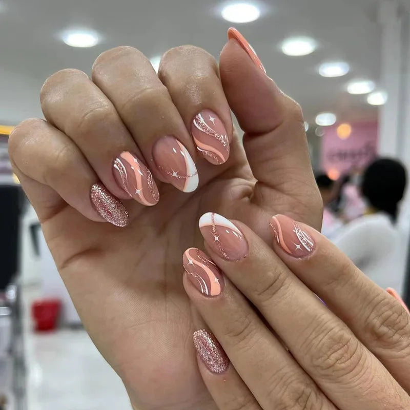 Medium-Length Acrylic Almond Press On Nails