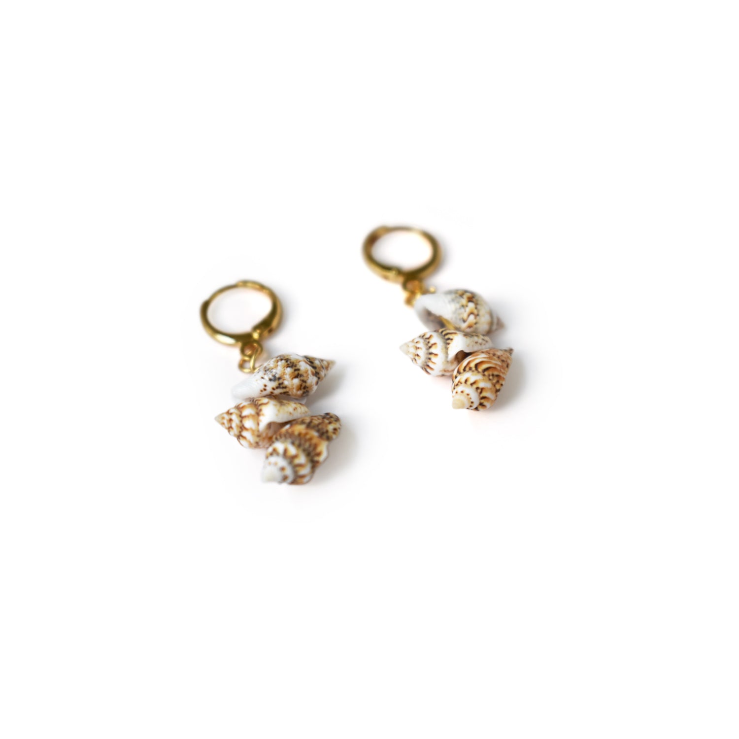 Triple Mini Shell Drop Huggie Earrings | by Ifemi Jewels-4