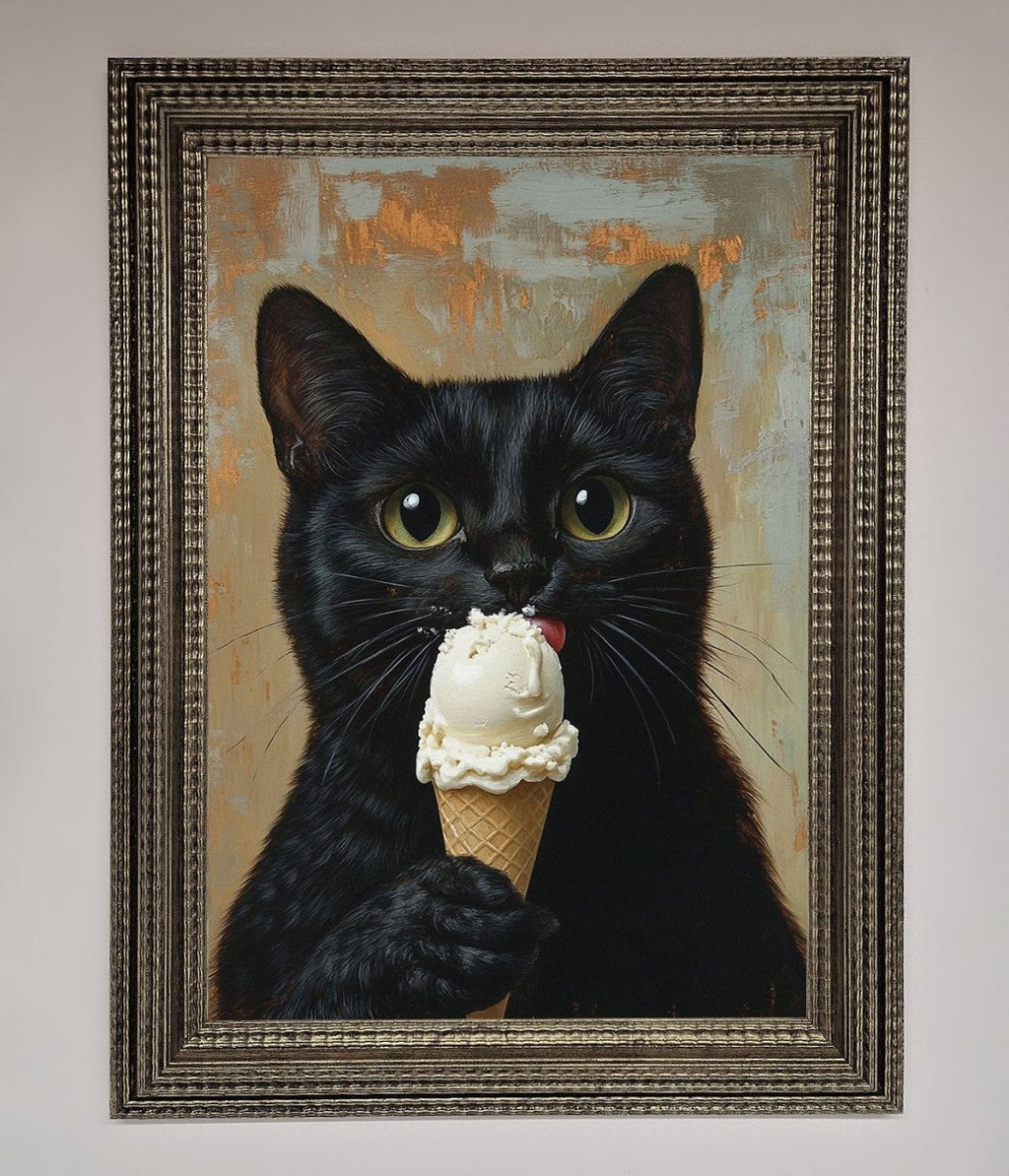 Black Cat Ice Cream Framed Wall Art