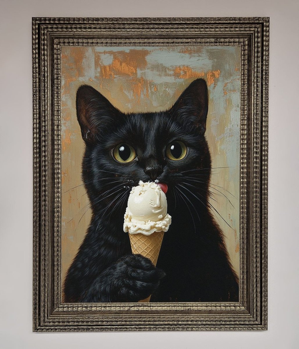 Black Cat Ice Cream Framed Wall Art