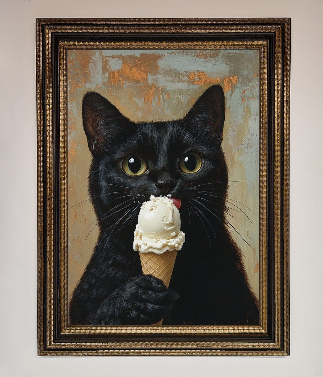 Black Cat Ice Cream Framed Wall Art
