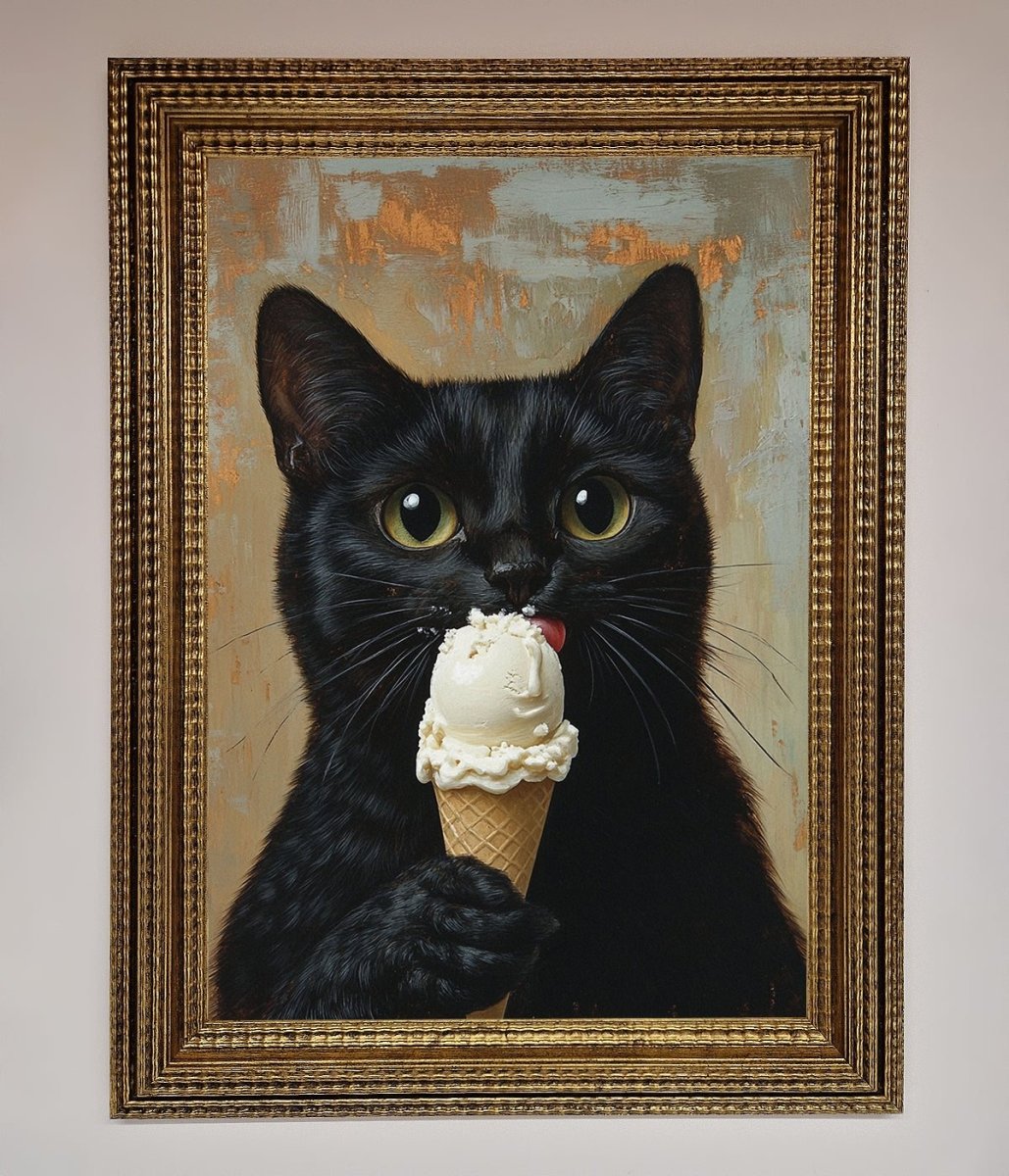 Black Cat Ice Cream Framed Wall Art