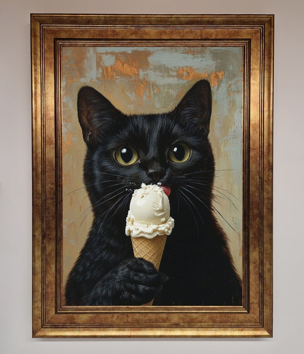Black Cat Ice Cream Framed Wall Art