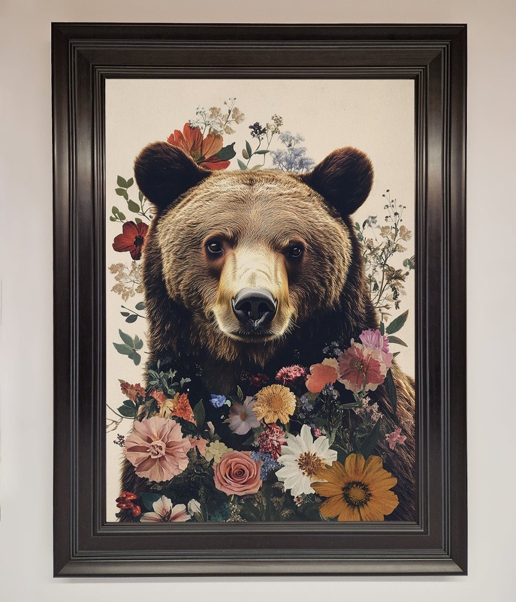 Brown Bear Floral Framed Print