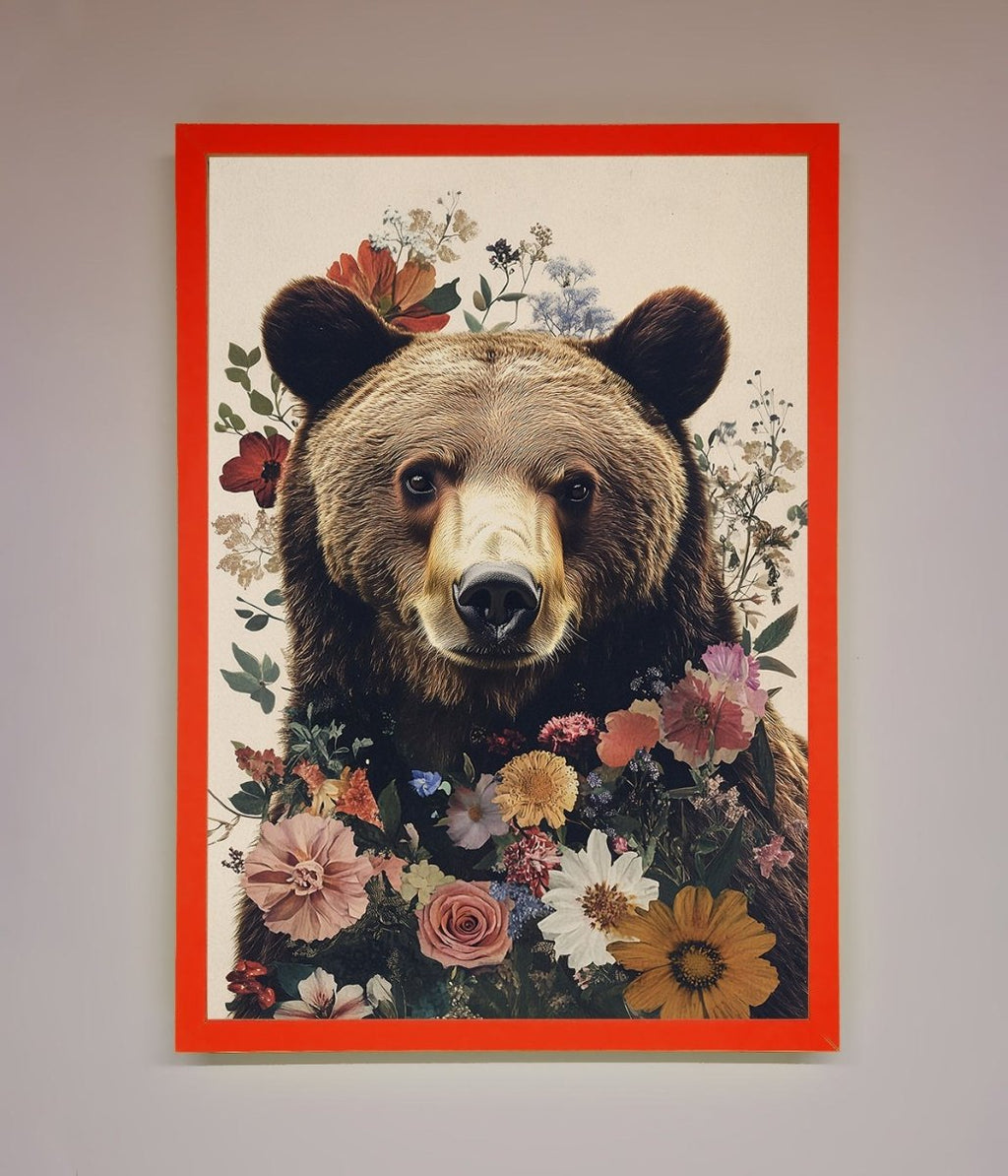 Brown Bear Floral Framed Print