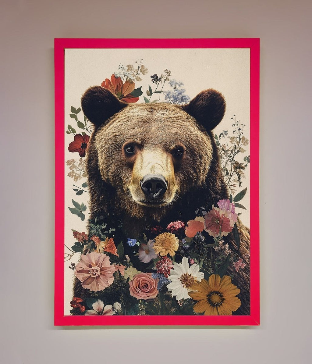 Brown Bear Floral Framed Print