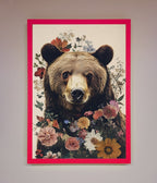 Brown Bear Floral Framed Print