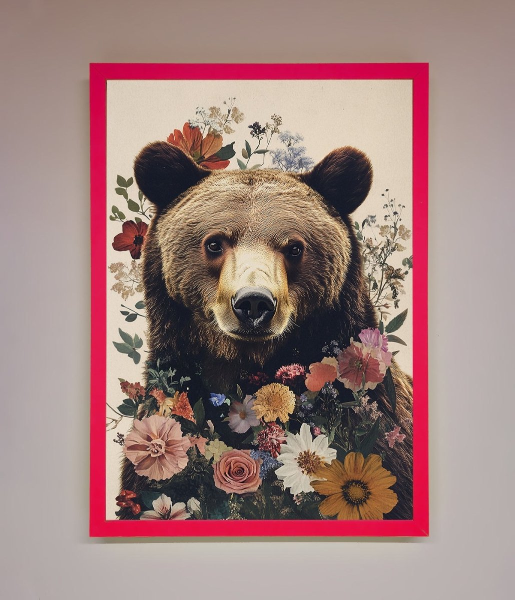 Brown Bear Floral Framed Print