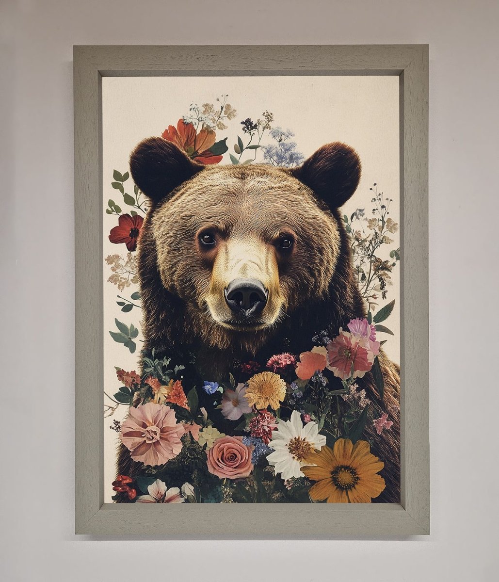 Brown Bear Floral Framed Print
