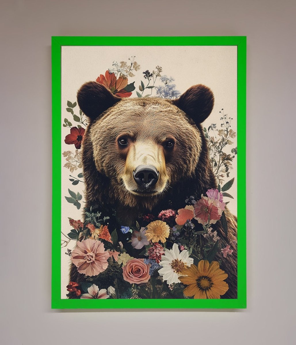Brown Bear Floral Framed Print