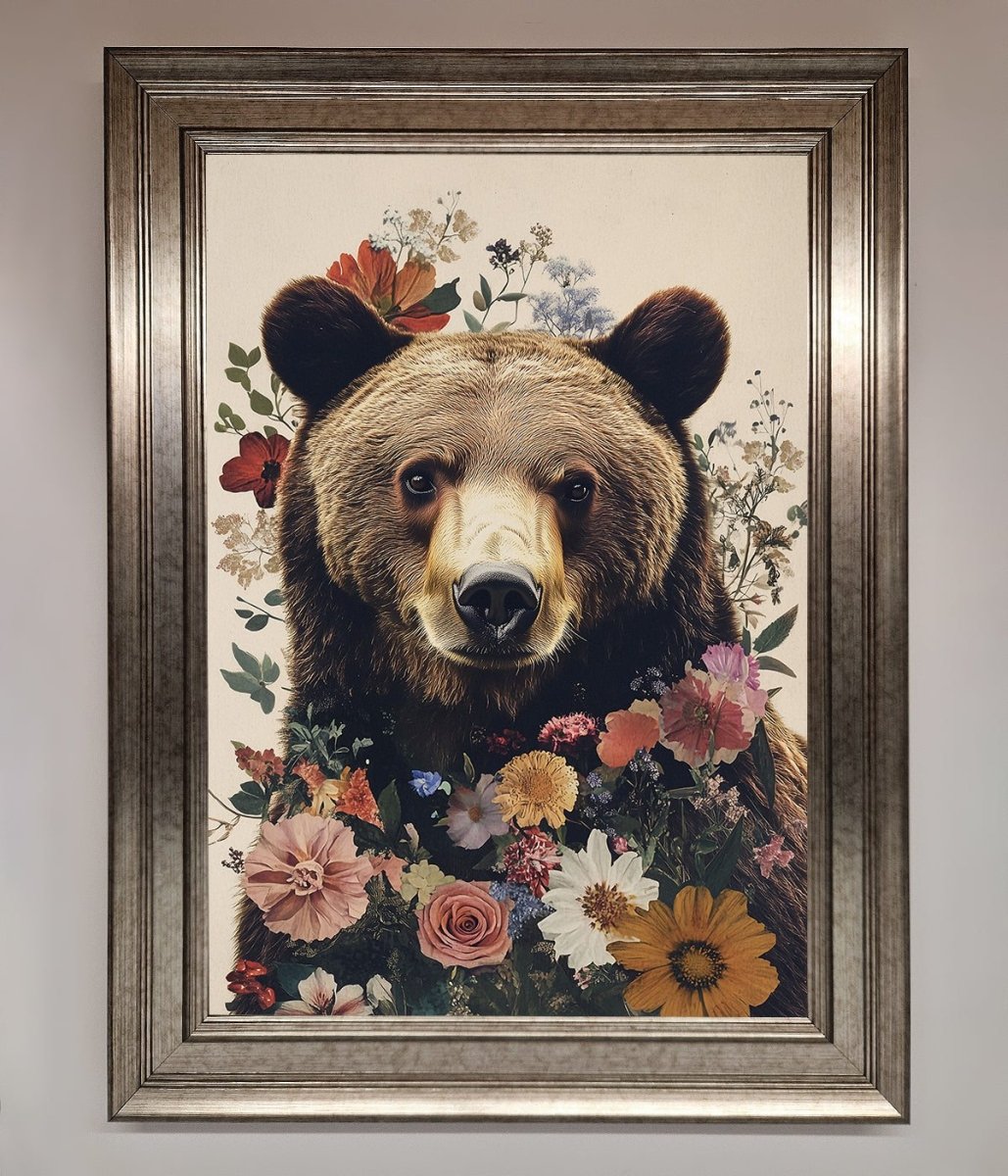 Brown Bear Floral Framed Print