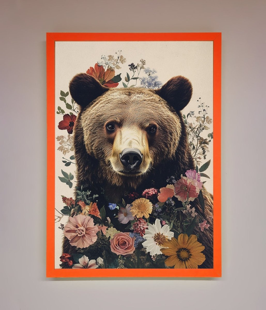 Brown Bear Floral Framed Print