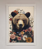 Brown Bear Floral Framed Print