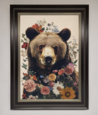 Brown Bear Floral Framed Print