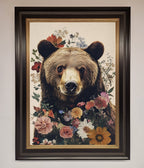Brown Bear Floral Framed Print