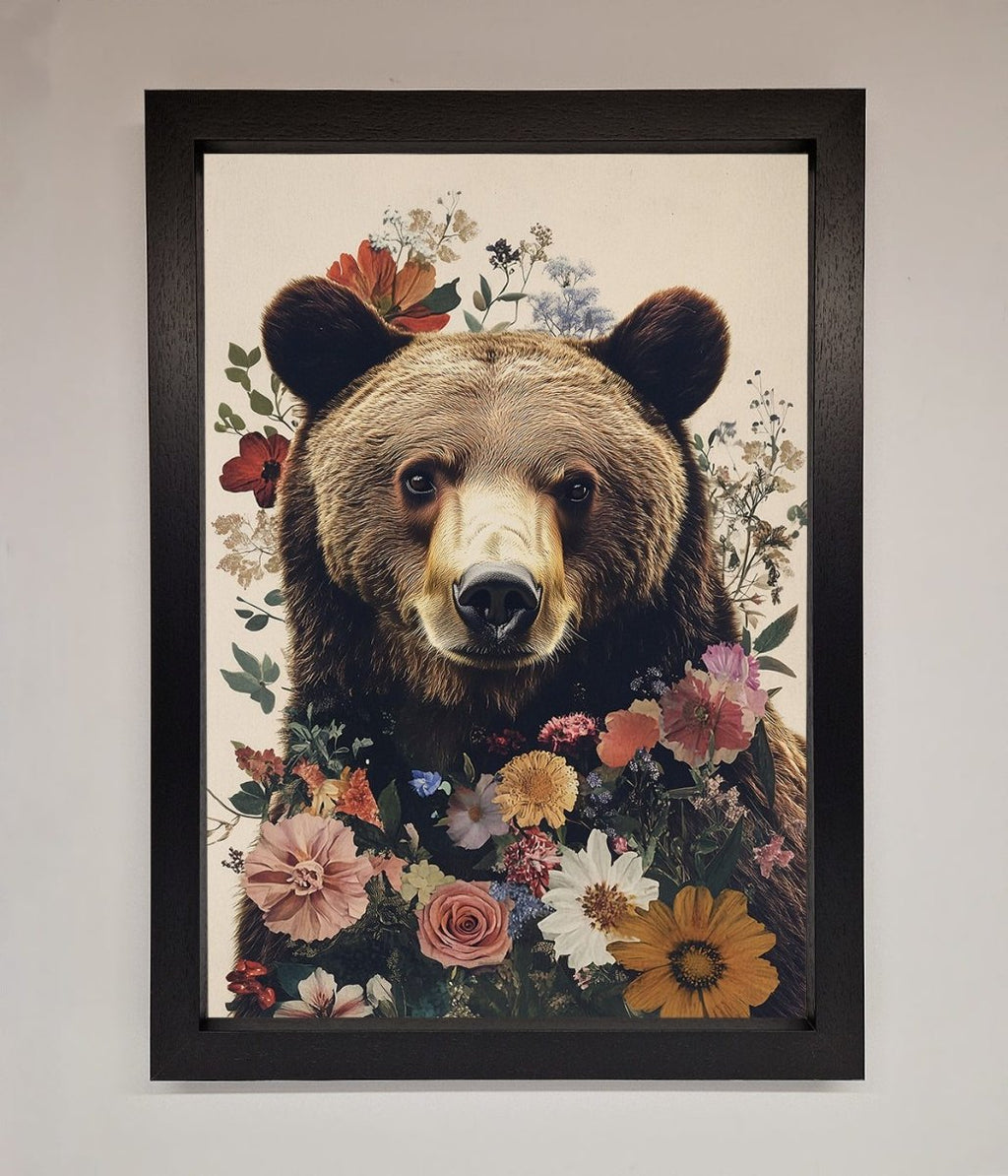 Brown Bear Floral Framed Print
