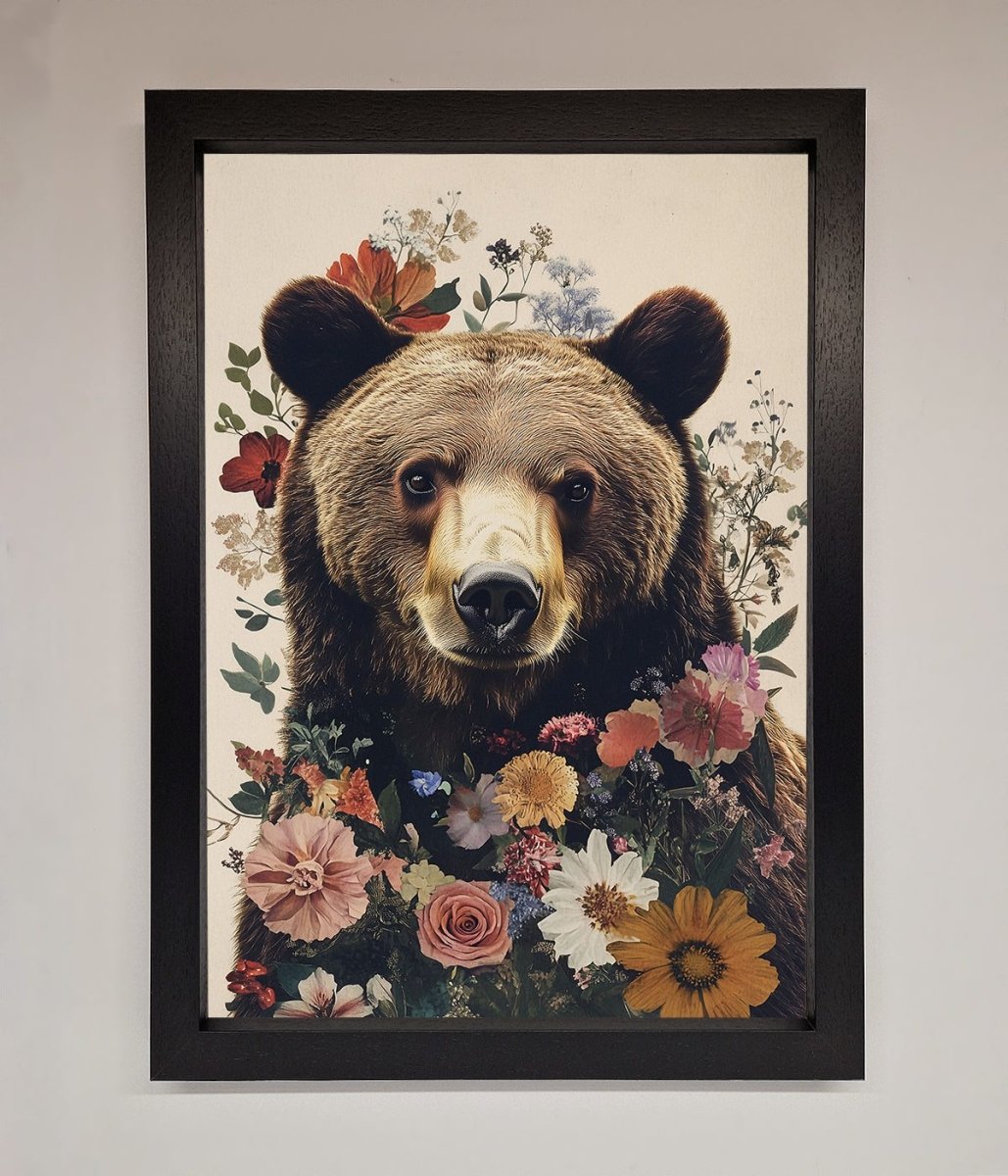 Brown Bear Floral Framed Print
