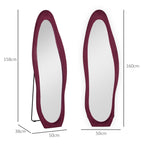 Wavy Velvet-Feel Full Length Mirror - Wine Red-2