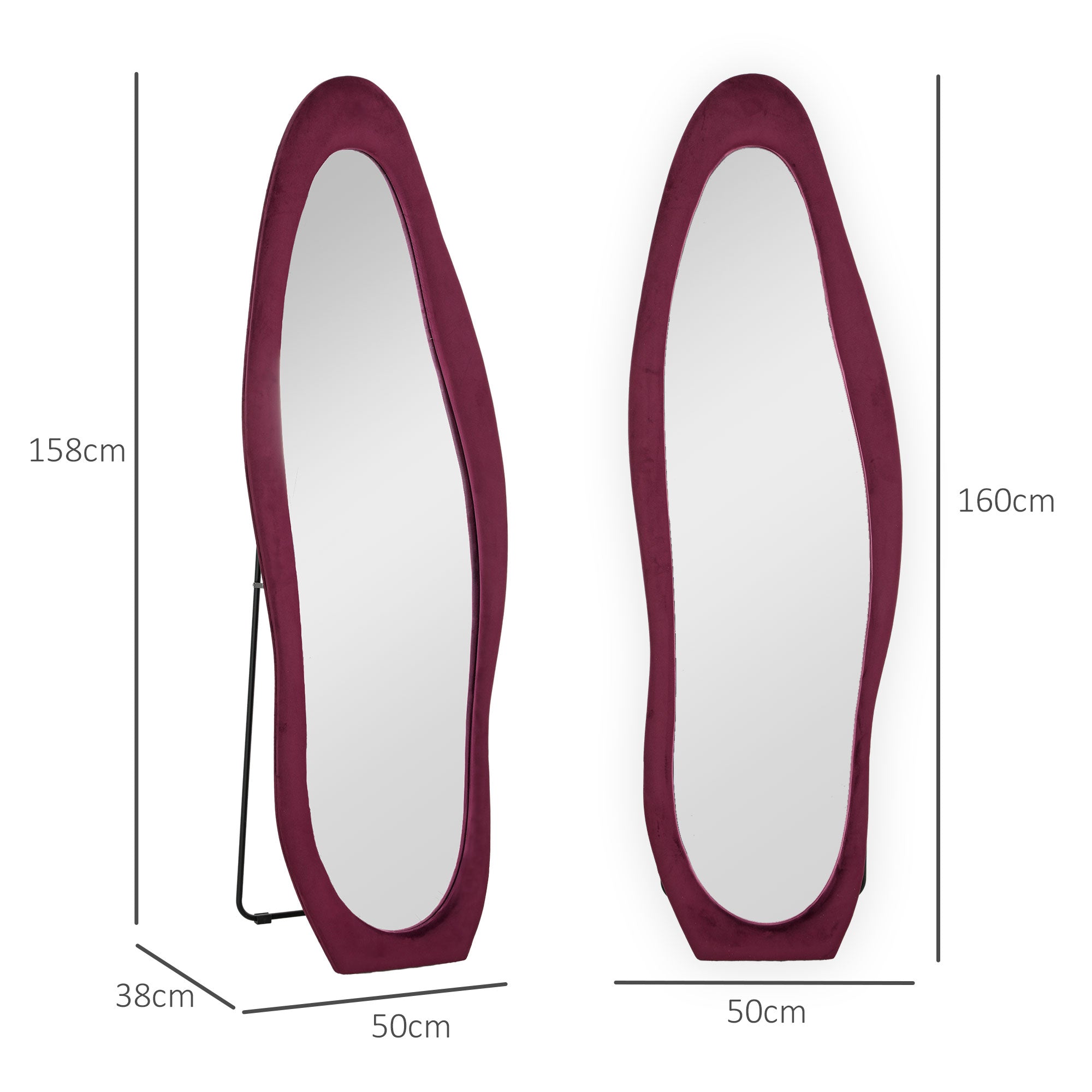 Wavy Velvet-Feel Full Length Mirror - Wine Red-2